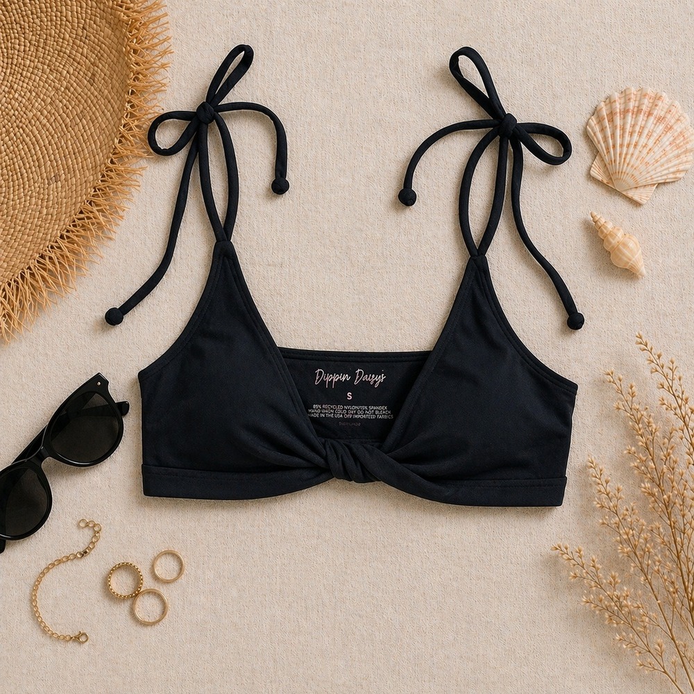 Dippin Daisy's Twist Front Bikini Top Black Tie Strap Small